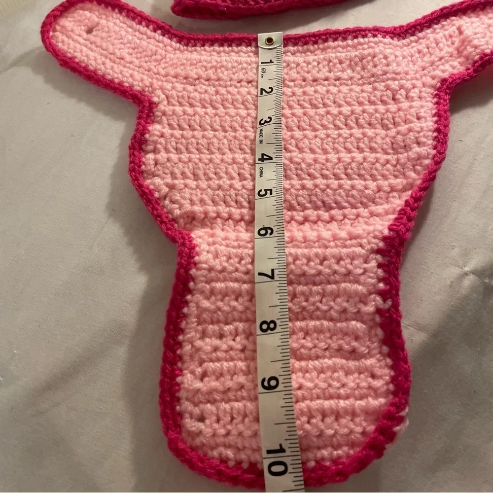 NWOT Pink Hand Crocheted NB/3M Hat Diaper Cover and Booties Doll Photo Shoot